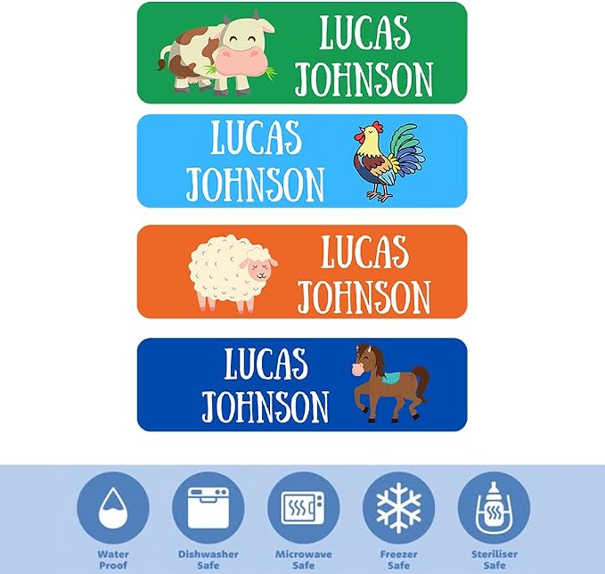 Custom Waterproof Dishwasher Safe Kid Name Labels for Daycare(128 Pack), Camp, School Supply, Baby Bottles, Lunch Boxes and Cups, Travel. Cute Personalized Design Name Stickers (Pattern 21)
