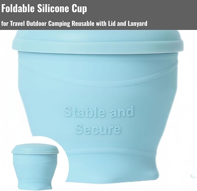 Foldable Silicone Cup for Travel Outdoor Camping Reusable foldable Mug with Lid and Lanyard