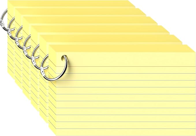 300 Count Yellow Index Cards 3x5 Inch with Ring, Heavy Weight Flash Cards, Note Taking Supplies, Portable Note Cards, Study Flashcards for Students & Teachers, Office Home School Study Supplies