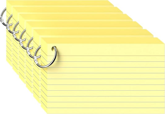 300 Count Yellow Index Cards 3x5 Inch with Ring, Heavy Weight Flash Cards, Note Taking Supplies, Portable Note Cards, Study Flashcards for Students & Teachers, Office Home School Study Supplies
