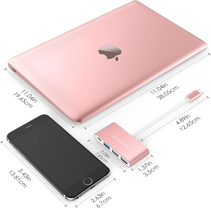LENTION USB C Hub 4-in-1 with 100W PD, Type-C Multiport Adapter for 2016-2026 MacBook Pro/Air(M1-M5), iPad, Surface, ChromeBook, Aluminum Travel Hub for iPhone 15-17 (C13, Rose Gold)