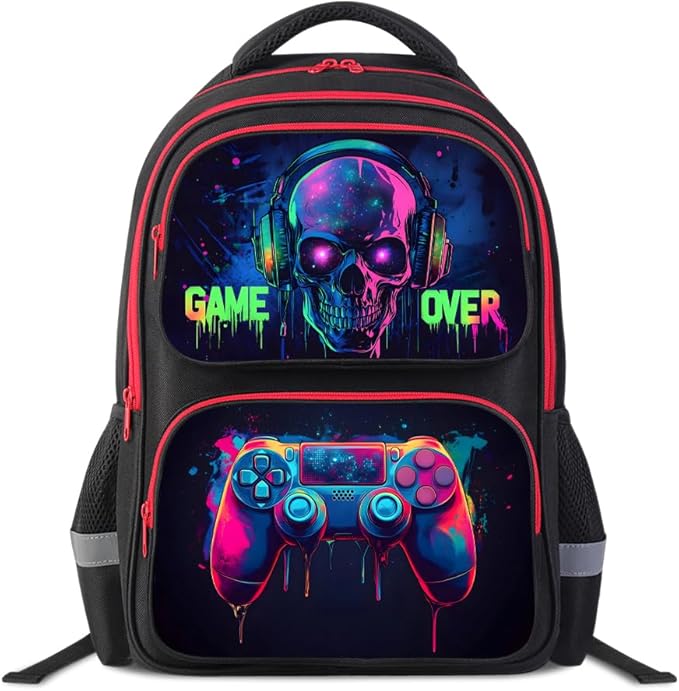 Cartoon Kids Backpack for School - 17 Inch Lightweight Bookbag with 3D Reflective Design & Luminous Safety Strips | Durable 600D Polyester, Adjustable Straps for Ages 6-18