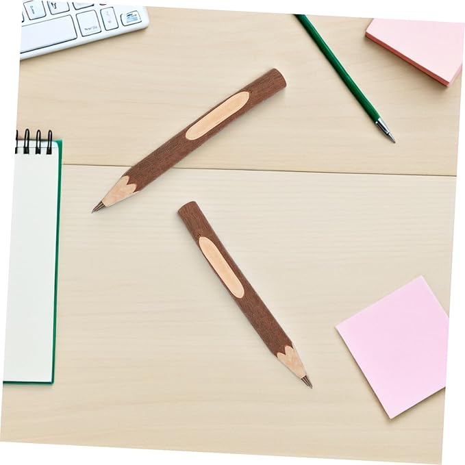 INOOMP 10pcs Small Natural Tree Bark Texture Wooden Ballpoint Pens 13cm Portable Multi-function Writing Pens Eco-friendly Biodegradable Office Supplies