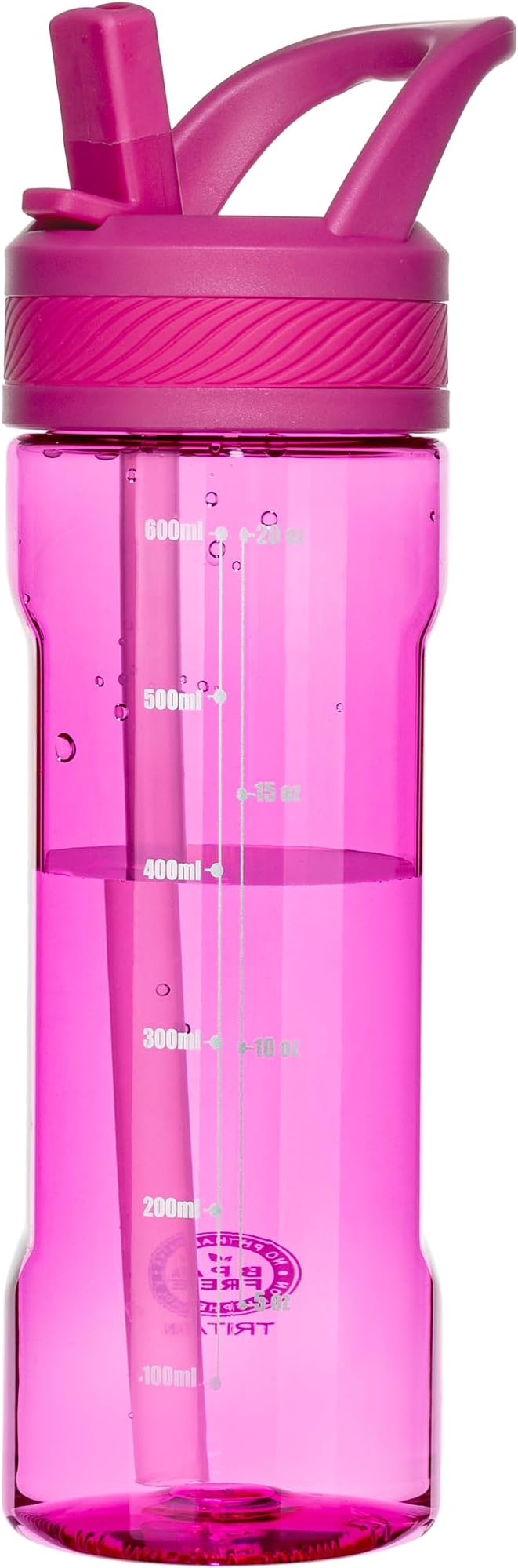 OLDLEY 20oz Kids Water Bottle with Straw, BPA-Free Tritan Water Bottle for School, Leakproof Clear Water Bottle with One Click Open, Measurement Scale, Cup Holder Friendly for Boys Girls,Fuchsia