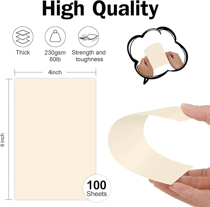100 Pack 4x6 Ivory Cardstock Blank Index Cards, Goefun 80lb Heavyweight Cream Cardstock Unlined Notecards for Invitations, Postcards, Photo Paper, Recipe Cards