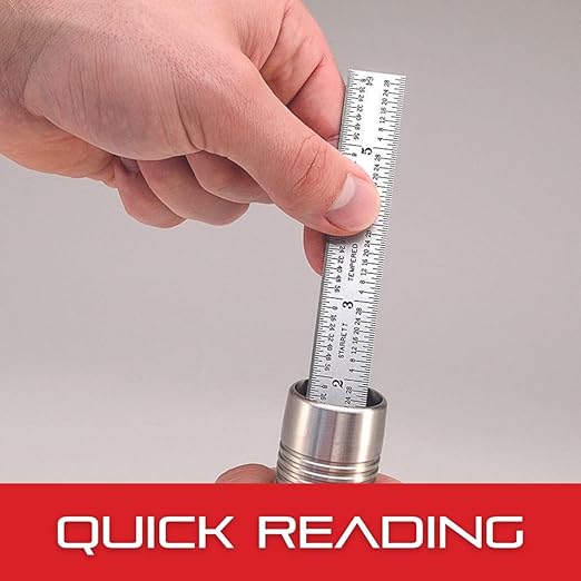 Starrett Spring Tempered Steel Rule with Satin Chrome Finish, Quick Reading, and Inch Graduation - 2" Length, 4R Graduation Type, 3/64" Thickness - C604R-2