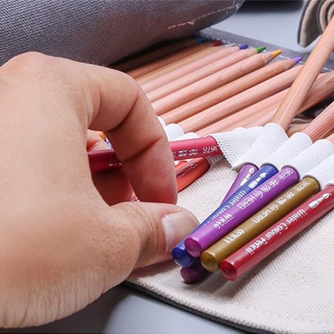 DIYOMR 24/36/72 Slots Pencil Wrap Pencil Rolls, Artist Colored Pencils Roll Up Bag Short Brushes Pouch Case Pencils Organizer for Drawing Coloring and Sketching (Grey, 24slots)