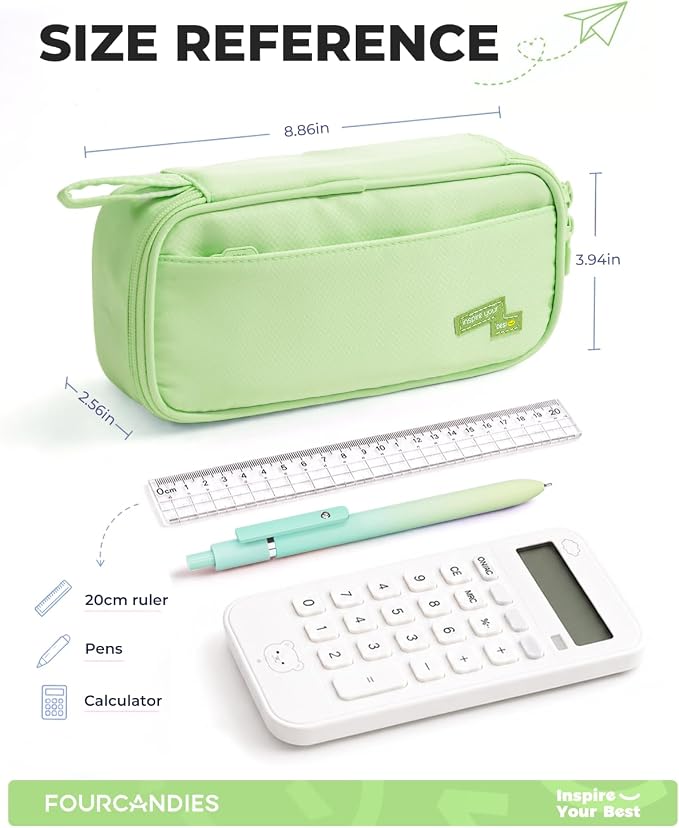 Four Candies Large Pencil Case, 5 Compartments Canvas Pen Organize | Big Capacity Pencil Pouch Bag for School Supplies, Portable Stationery Holder for Teen Girls Boy Men Women