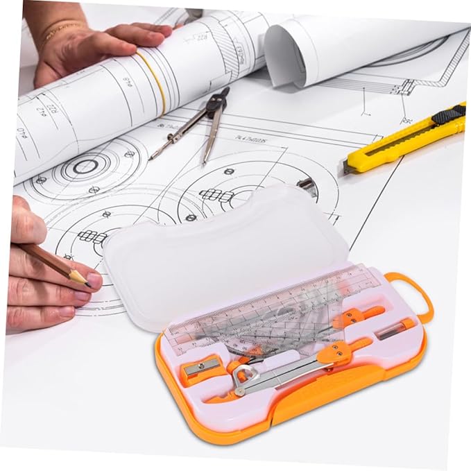 DOITOOL 1sets Compass Geometry Drawing Tool Kit Set Ruler Pen Eraser and Sharpener for Students for Math and Geometry Classes Random Colors