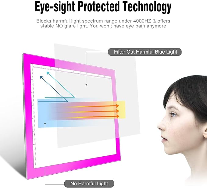 Pink A4 Dimmable LED Artcraft Light Box Tracer Slim Light Pad Portable Tablet, USB Power Cable Copy Drawing Board Tracing Table for Artists Designing, Animation, Sketching, Stenciling X-ray Viewing