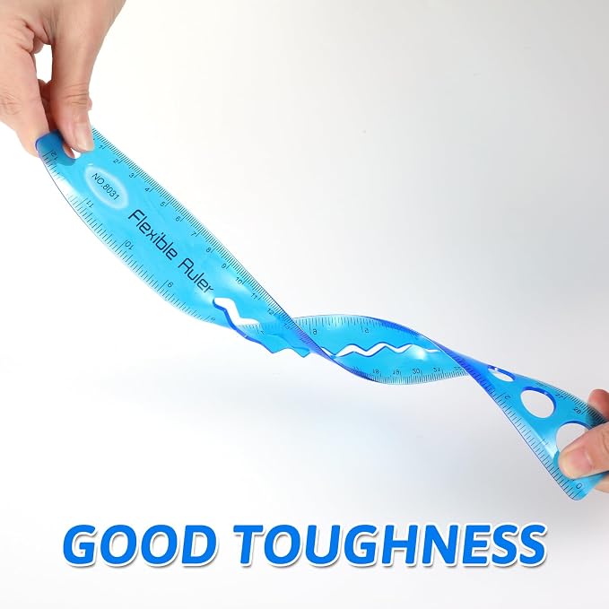 Grevosea 2 Pcs Flexible Rulers, 12 Inch Plastic Ruler with Centimeters and Inches Bendable Soft Rulers for Kids & Adults School Home Office Supplies (red+Blue)