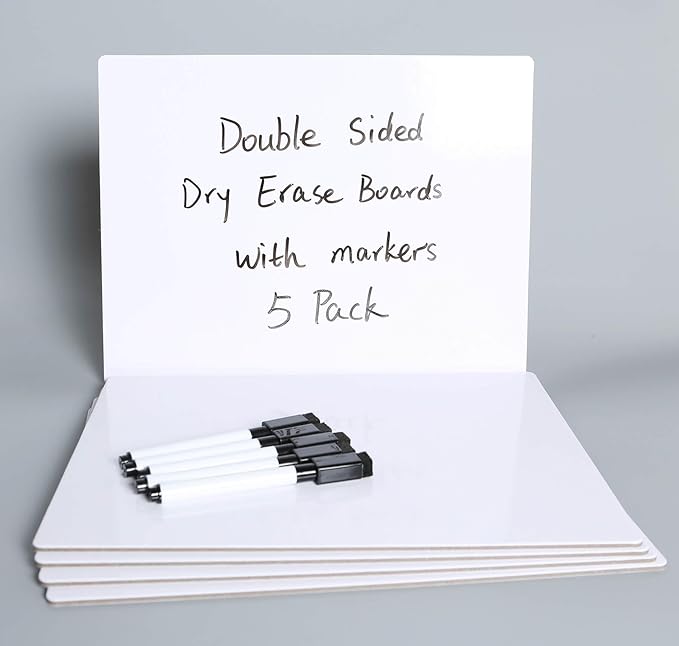 ZazzyKid Dry Erase White Board for Student, 5-Pack Personal Whiteboard Lapboard for Kids, Double-Sided Lapboard for Individual and School Supply, 11x8.5 Inches