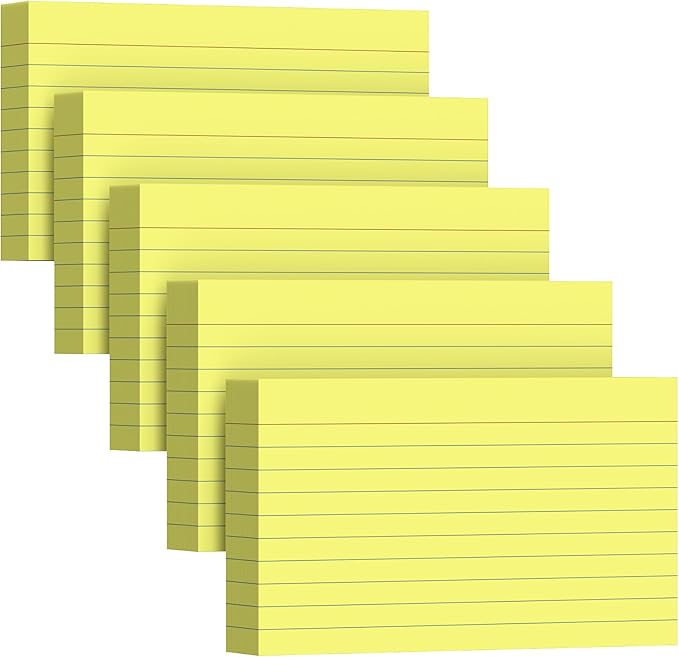 250 Count Index Cards 3 x 5 Inch, Thick Yellow Lined Note Cards Portable Ruled Flash Cards Perfect for Studying and Organizing, Note Taking Study Flashcards for Home, School and Office