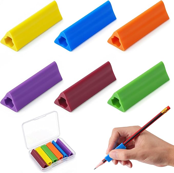 6 PCS Triangle Pencil Grips, Pencil Grips for Kids Handwriting, Assorted Bright Colors, 1.73-Inch Long