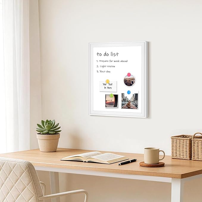 White Board for Wall, 17" x 13" Magnetic Dry Erase Board, Decorative Wooden Frame Whiteboard, Wall Mounted, Aesthetic Writing Board for Home, Office, School - White