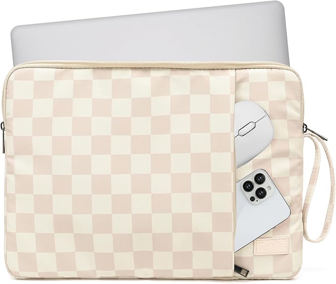 Laptop Sleeve 13.3 inch14 Inch, 15.6inchWater Resistant Traveling Computer Cover with Handle, Shockproof Protective Carrying Laptop Case (Y8-Khaki Checker, 12.5 inch-13.5 inch)