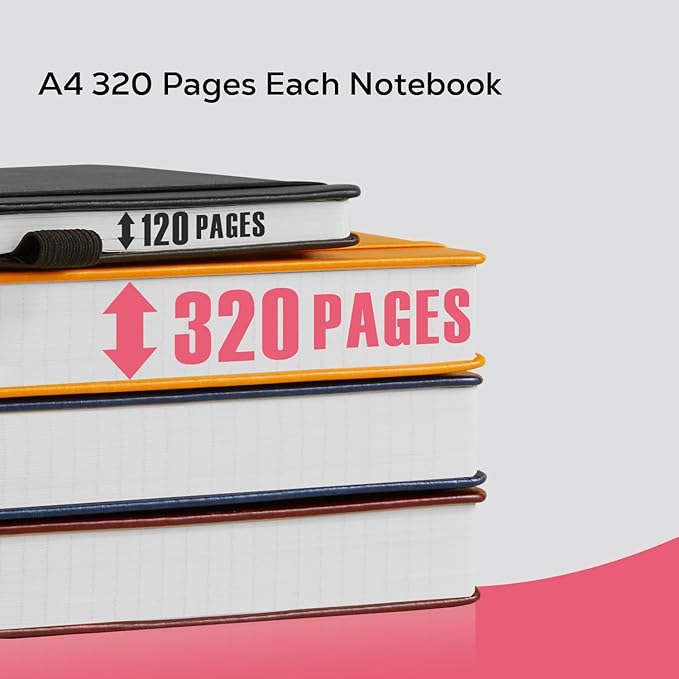 FOCUS DAY Lined Journal Notebook for Women/Men Writing Work, 320 Pages A4 Large Notebook notepads 8.5 x 11 for Note Taking, Hardcover Leather Journal, 100Gsm Thick Paper, Pink