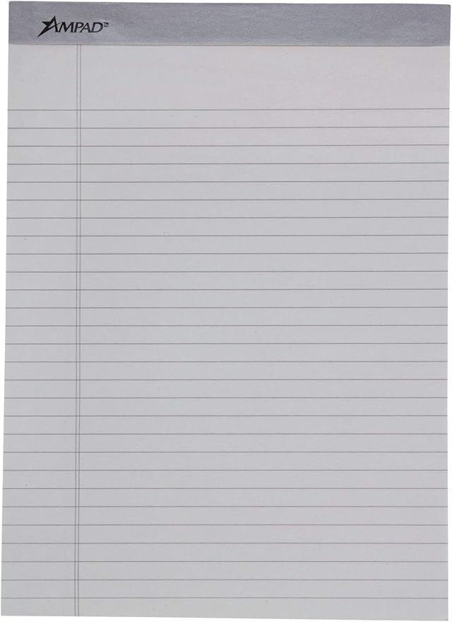 Ampad Evidence Pastel Perforated Pad, Size 8-1/2 x 11-3/4, Assorted ( Blue, Gray, Orchid), Legal Ruling, 50 Sheets per Pad, 6 Pack (20-602R)