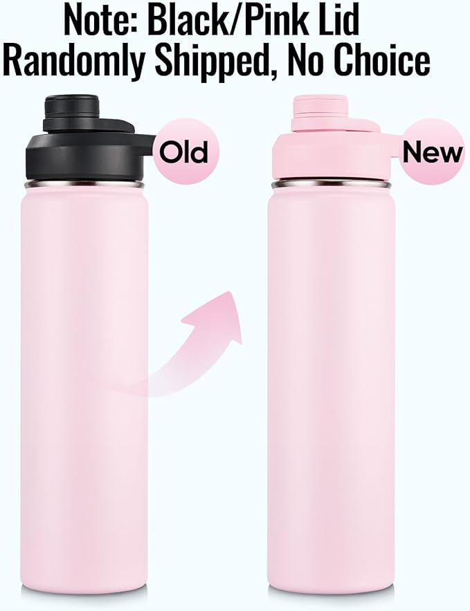 Fijinhom 24 oz Insulated Water Bottle with Handle, 304 Stainless Steel Water Bottles with Wide Mouth, Double Wall Vacuum Sports Water Bottle, BPA Free, Keep Cold and Hot, Pink