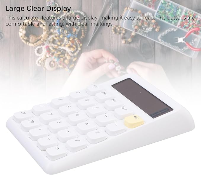 GLOGLOW Solar Power Calculator, ABS Material, 12 Digits Large LCD, Tactile Buttons, Great for Office Study and School Use (White)