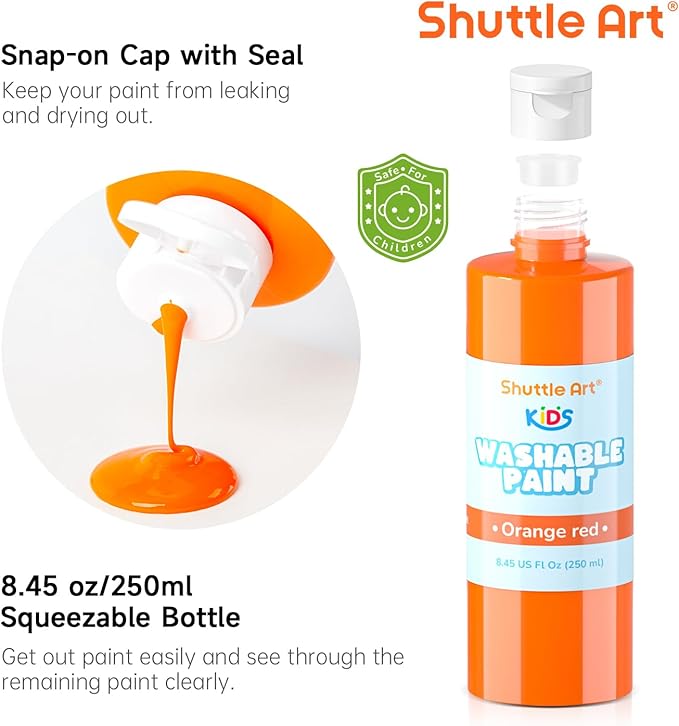 Shuttle Art 20 Colors Washable Paint for Kids, 8.45 oz Bulk Tempera Paint, Non-Toxic Kids Washable Paint for Art and Crafts, School & Home Must Haves
