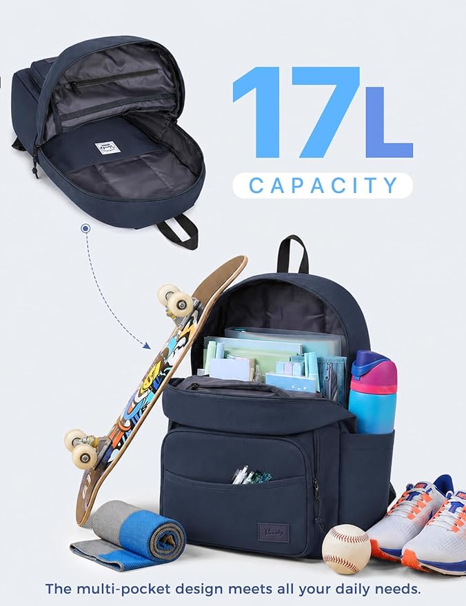 VASCHY School Backpacks, Lightweight Bookbag Schoolbag for Boys Girls Casual Basic Simple Daypack for Men Women Navy