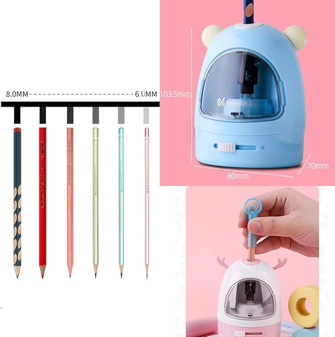 Electric Pencil Sharpener Stationery Set Gift Box Desktop Vacuum Cleaner Electric Eraser with Replacement Blade, Eraser, Battery Operated Automatic Sharpener, Blue