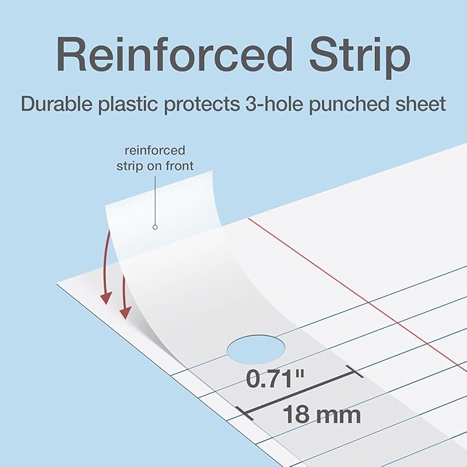 Oxford Reinforced Filler Paper, 8.5 x 11 Inch, College Rule, 3 Hole Punched, Lined Loose Leaf Paper for Ring Binders, 500 Sheets, White (1002097)