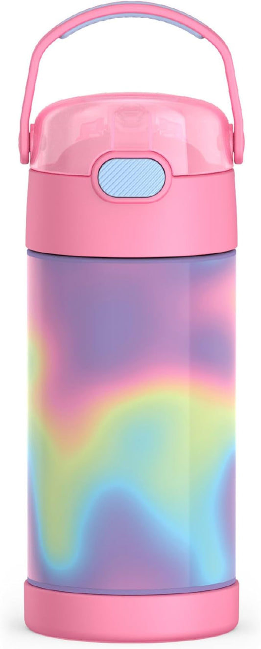 THERMOS FUNTAINER Water Bottle with Straw - 12 Ounce - Kids Stainless Steel Vacuum Insulated Water Bottle with Lid, Rainbow Cloud