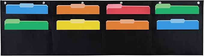 Essex Wares - 8 Pocket File Pocket Chart, Black, 28" Wide x 26" Tall - Versatile Wall Hanging File Folder Organizer for Classroom, Office, Home, and More - Wall Folder Organizer - 8 Pockets