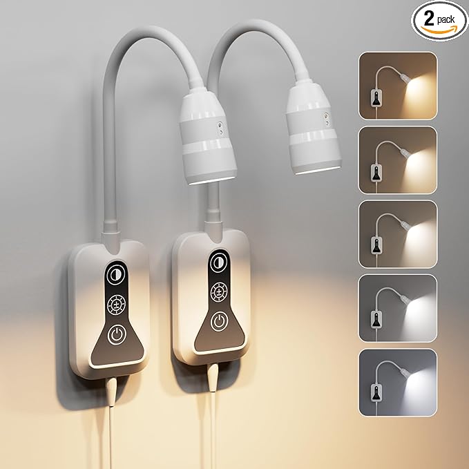 Wall Mounted Reading Light, Wall Light with Motion Sensor Switch, 5 Dimmable & 5 Color Temperature Adjustable, USB-C Output, Flexible Neck Book Light for Bed, Sofa, Desk,Dorms, Heaboard