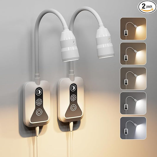 Wall Mounted Reading Light, Wall Light with Motion Sensor Switch, 5 Dimmable & 5 Color Temperature Adjustable, USB-C Output, Flexible Neck Book Light for Bed, Sofa, Desk,Dorms, Heaboard