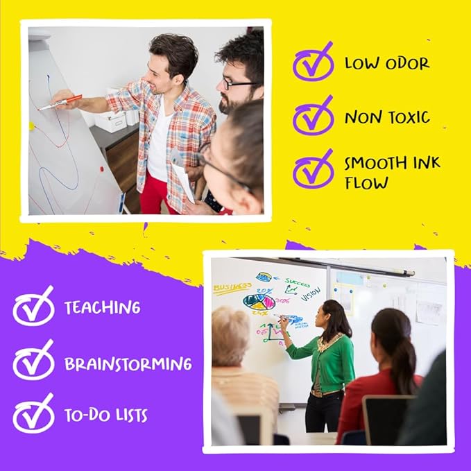 Chalkola Dry Erase Markers Fine Tip (15 Pack, 12 Colors) | Thin Point Dry Erase White Board Pens - Non toxic, Low Odor Whiteboard Markers for Kids, Teachers, Office, School, Classroom Supplies