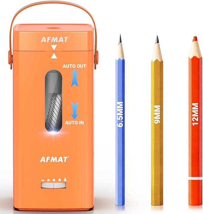 AFMAT Electric Pencil Sharpener, Fully Automatic Pencil Sharpener, Auto in & Out, Rechargeable Hands-Free Sharpeners for Jumbo & Colored Pencils (6.5-12mm), Portable for Home/Classroom/Office PSC6