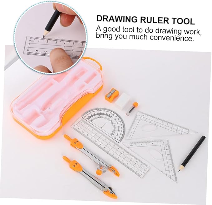 KALLORY Geometry Drawing Kit with Metal Compasses 10pcs Set for Students, Math Ruler and Compass Tools for School Exams and Technical Drawing Random Color