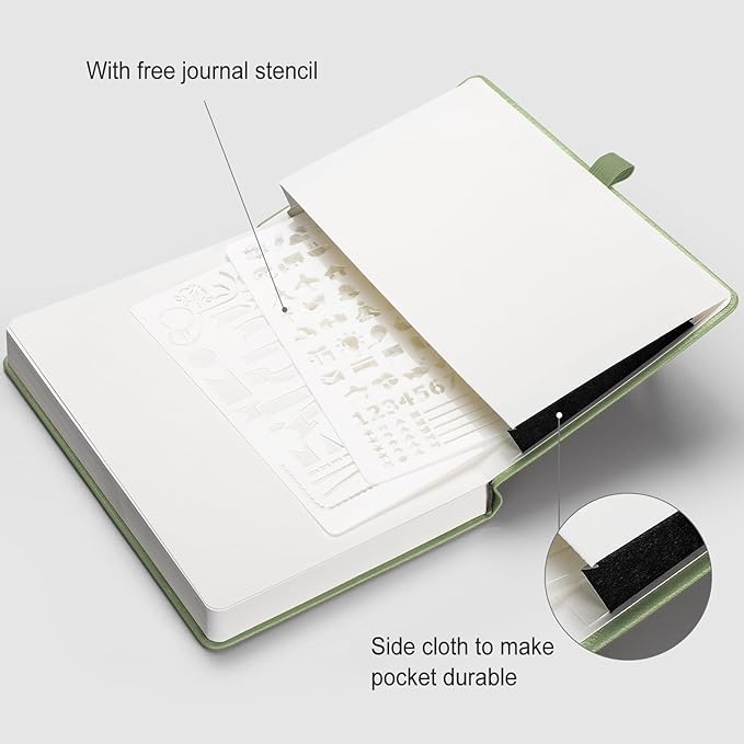 AHGXG Dotted Journal - 320 Numbered Pages Dot Grid Notebook A5 Thick Journal, 100gsm Thick Dotted Paper, Leather Hardcover,Inner Pocket, 5.75'' × 8.38'', Light Green