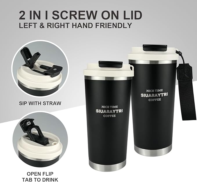 20oz Tumbler Stainless Steel Vacuum Insulated Coffee Travel Mug Reusable Iced Coffee Cup Hot Coffee Travel Mug with lid and straw Cupholder Friendly Leak-Proof BPA Free (Black)