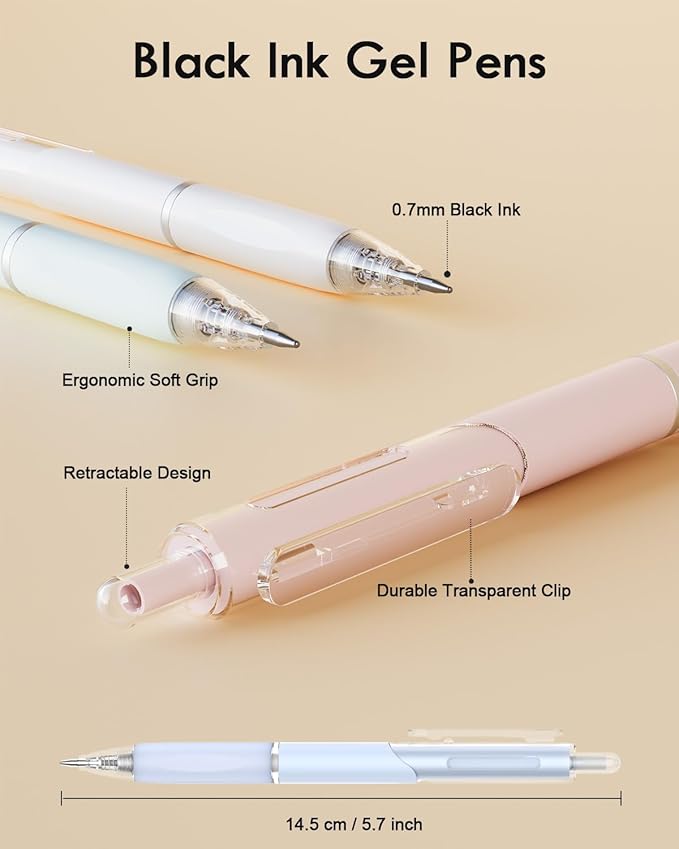 Gel Pens, 12 Pcs 0.7mm Quick Dry Black Ink Pen, Cute Ergonomics Fine Point Smooth Writing Pens, Back to School Office Supplies Fun Aesthetic Pen Gifts for Girl Student Women