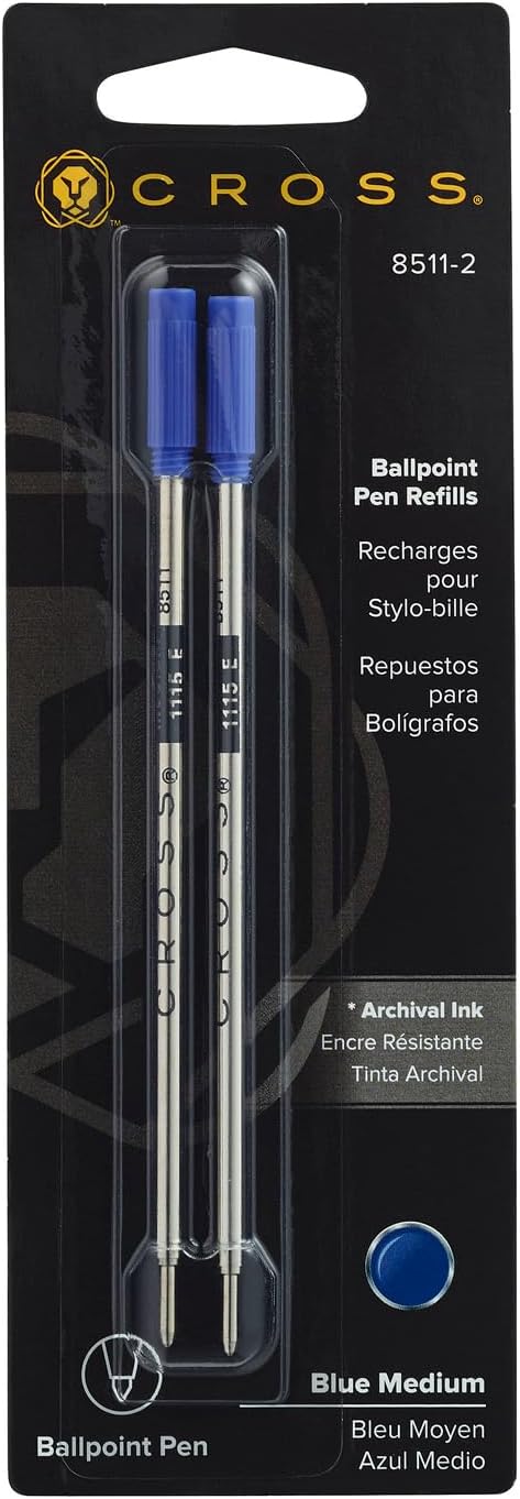 Cross Ballpoint Pen Refill - Refill for Consistent Ink Flow - Quick-Drying - Blue - Medium - 2Pack