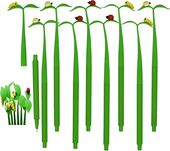 Bendable Floral Pens Silicone Plant Pens Cute Bugs Pen Novelty Grass Leaf Pen With Black Gel Ink 0.5mm For School Office Home Stationery（ 18 PCS）