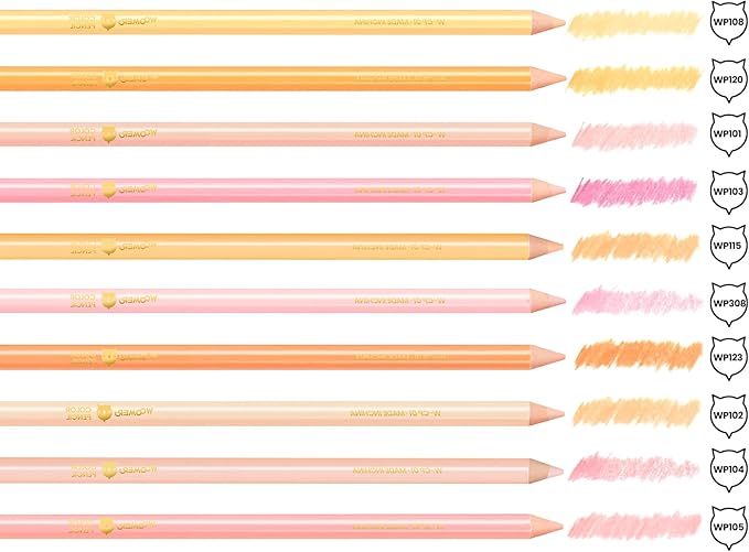 Woomer Colored Pencils: 10-Piece Pink Colored Pencils with Paper 20 Professional Fine Grain Drawing Paper for Multi-Layer Blending Practice