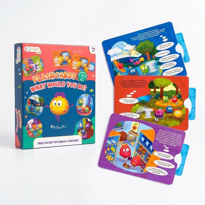 Kidrox What Would You Do? Flashcards – 20 Emotional Intelligence Scenarios for Kids Ages 4+ | Pull-Tab Cards | Practice Empathy & Problem-Solving with Dorothy | Psychologist-Developed