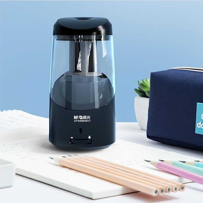 M&G Black Electric Pencil Sharpener, Portable Automatic Pencil Sharpener for Colored Pencils, Auto Stop, Super Sharp & Fast, USB Operated for 6-8mm Pencils for Kids, School, Office, Home (Black)
