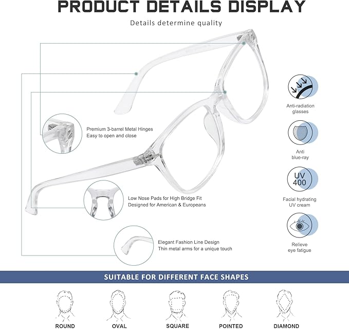 Reading Glasses for Women Men - Blue Light Blocking UV Filter Computer Readers,Anti Eyestrain Eyeglasses