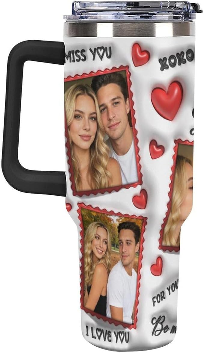Personalized Tumbler Custom Vacuum Insulated Travel Mug Customizable Coffee Cup with Your Photos and Text Christmas Birthday Gift (40oz Design 7)
