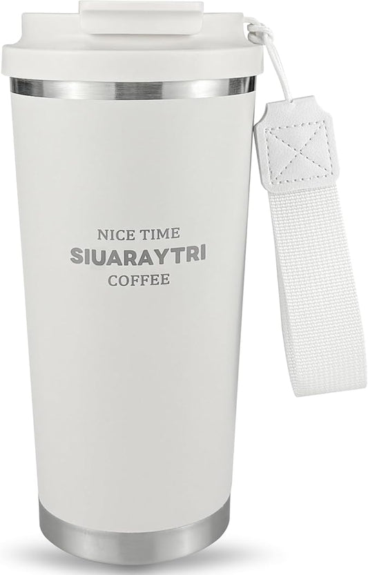 20oz Tumbler Stainless Steel Vacuum Insulated Coffee Travel Mug Reusable Iced Coffee Cup Hot Coffee Travel Mug with lid and straw Cupholder Friendly Leak-Proof BPA Free (White)