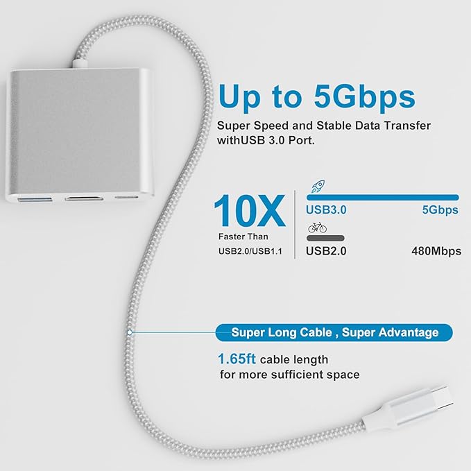 Battony USB-C to 4K HDTV Digital AV Adapter for MacBook Pro/Air, USB 3.0 5Gbps Date Transfer &100W PD & 50cm Braided Cable, Compatible for Mac Pro Air M1 M2 iMac and Other Type C Devices