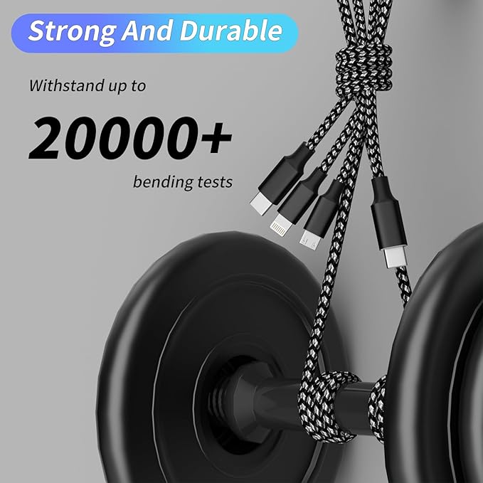 USB C Multi Charging Cable [2Pack 4FT], 3 in 1 Charging Cable Nylon Braided Multiple Charger Cord, Travel Charger with Type-C, Micro USB and IP Port for iPhone 17/16/15 Series/Cell Phones and More