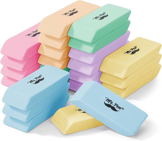 Mr. Pen- Pencil Eraser, 24 Pack, Pastel Colors