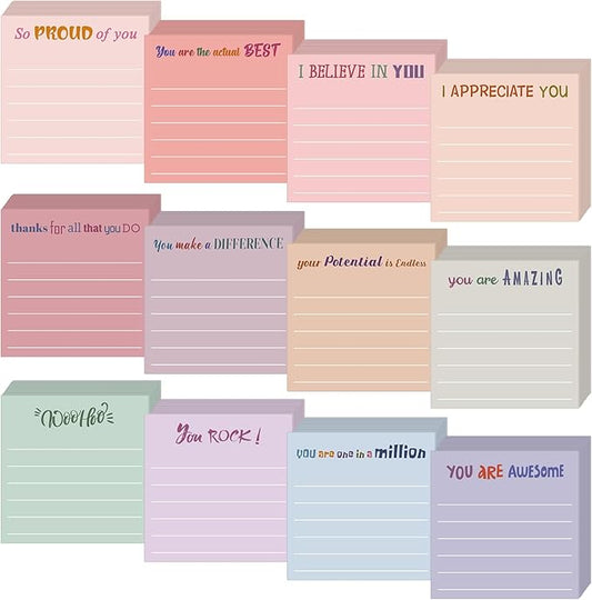 Yinder 12 Pcs Inspirational Sticky Notes Cute Motivational Sticky Notes Pad End of Year Employee Appreciation Gifts Bulk for Teacher Nurse Coworkers Office Supplies 3 x 3'' (Appreciation,Aesthetics)